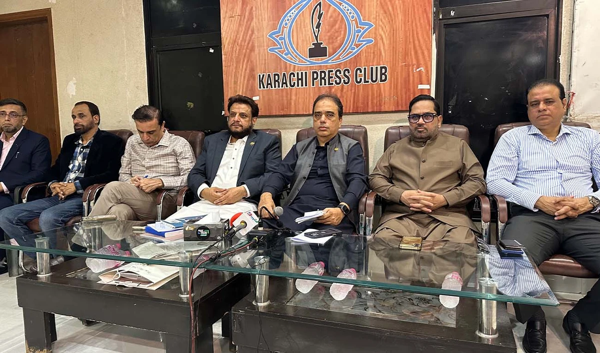 The photo taken on June 5, 2026, shows Federation of Pakistan Chambers of Commerce and Industry at the Karachi Press club. (AN Photo)