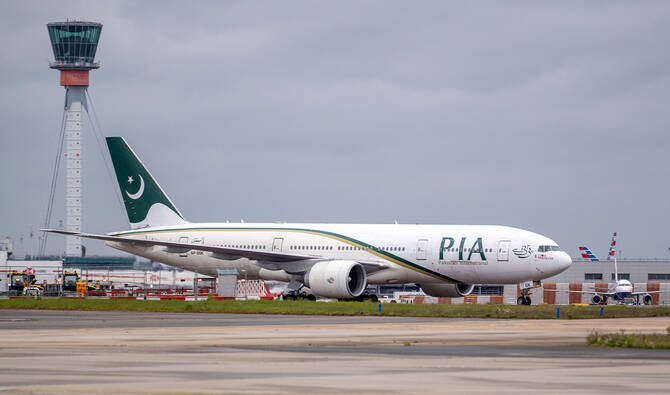 View of a Pakistan International Airlines (PIA) passenger plane at Heathrow Airport in London, UK, on March 31, 2026. (X/HeathrowAirport/File)