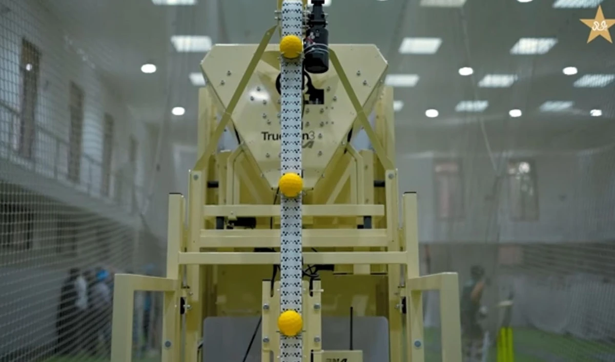 An artificial intelligence-powered bowling machine installed at a cricket training facility in Pakistan. (Photo courtesy: PCB)