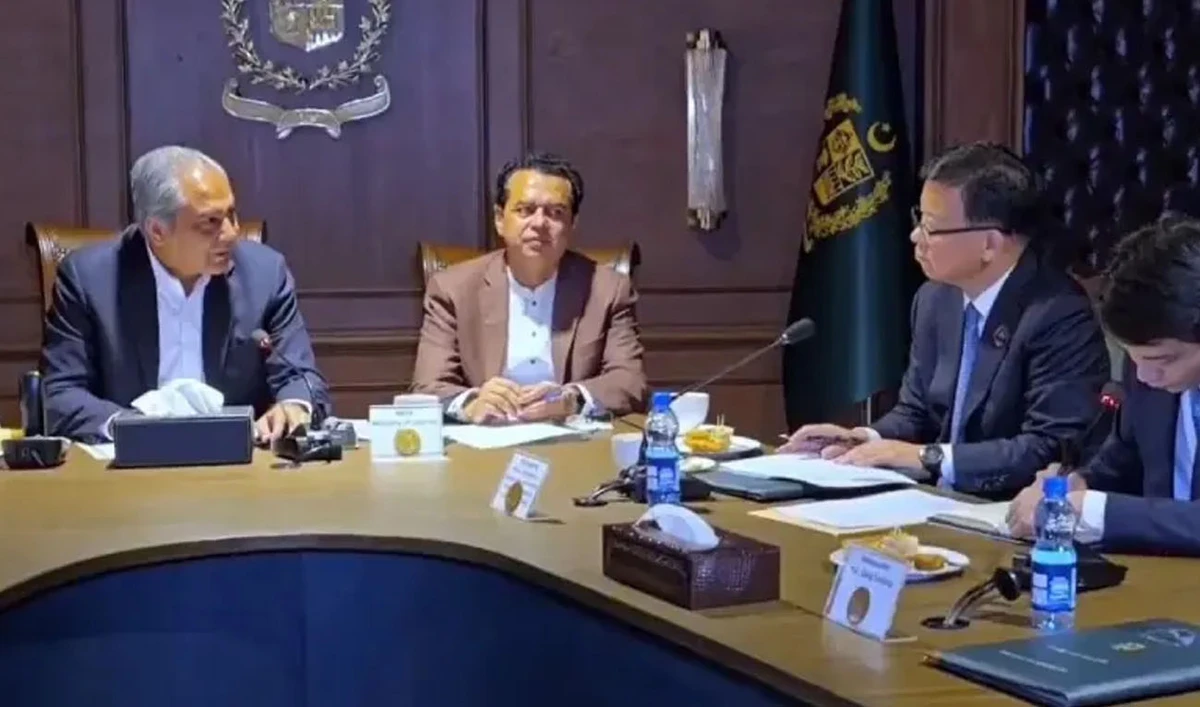 Interior Minister Mohsin Naqvi (left) and Minister of State for Interior Tallal Chaudhry met with a delegation of China’s National Immigration Administration. (X)