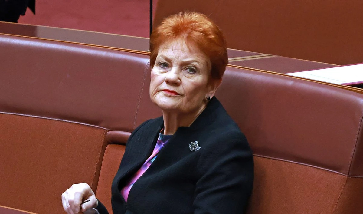 Senator and leader of the One Nation Party Pauline Hanson sits in the senate chamber in Parliament House in Canberra on June 29, 2026. (AFP/file)