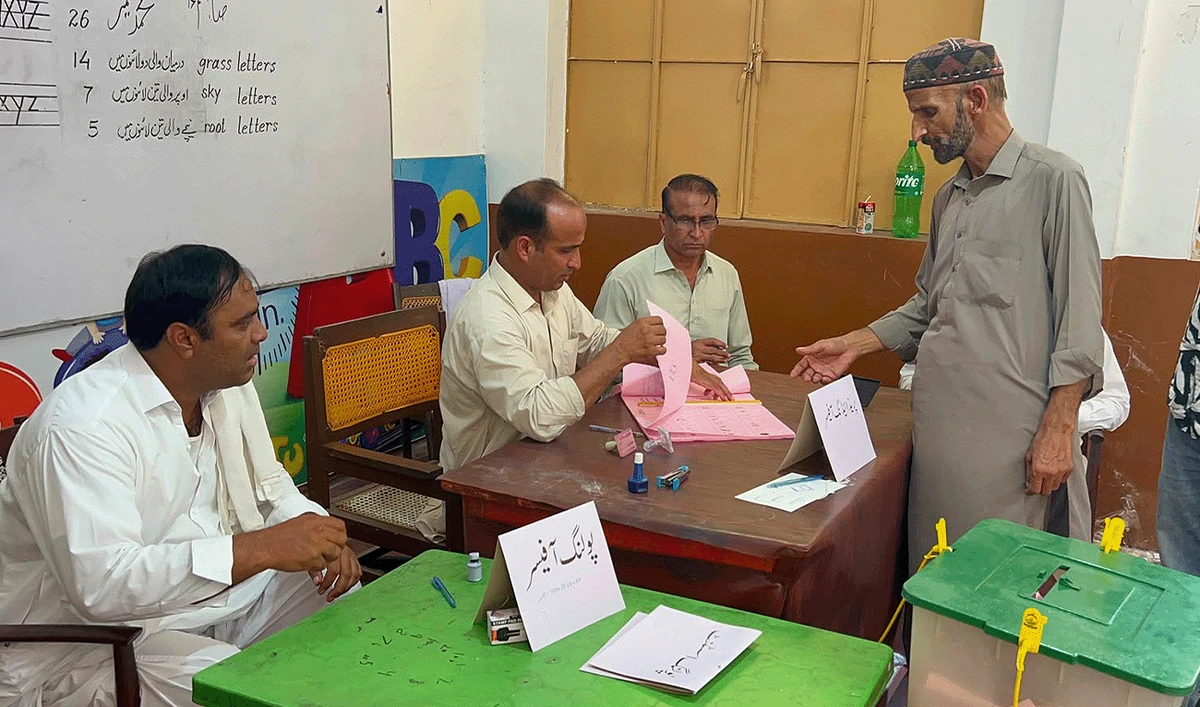 Picture released by Azad Jammu and Kashmir Press Information Department showing polling underway in Azad Kashmir on July 27, 2026. (AJK PID)