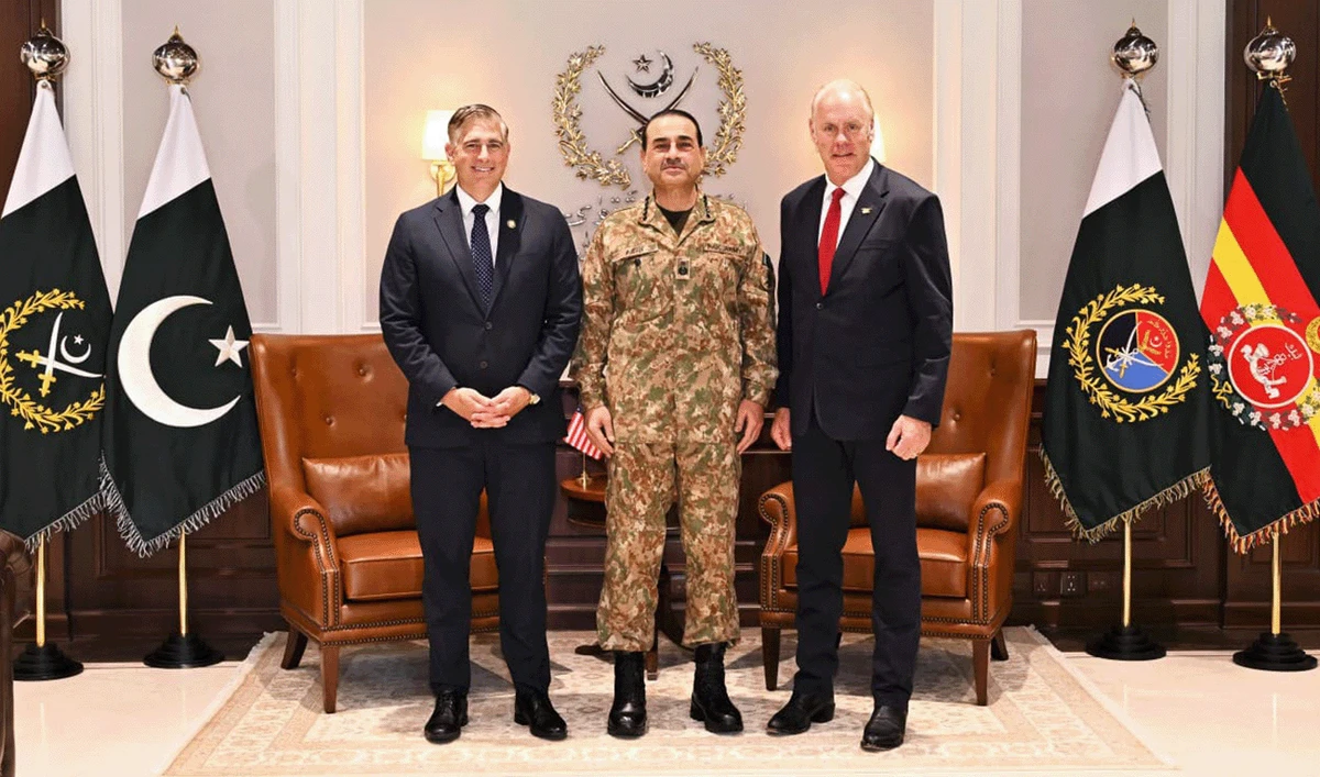 US Congressmen Ryan Keith Zinke (right) and Michael James (left) pictured with Army Chief of Pakistan, Field Marshal Asim Munir in Rawalpindi, Pakistan in a picture shared by the media wing of Pakistan Army on July 17, 2026. (ISPR)