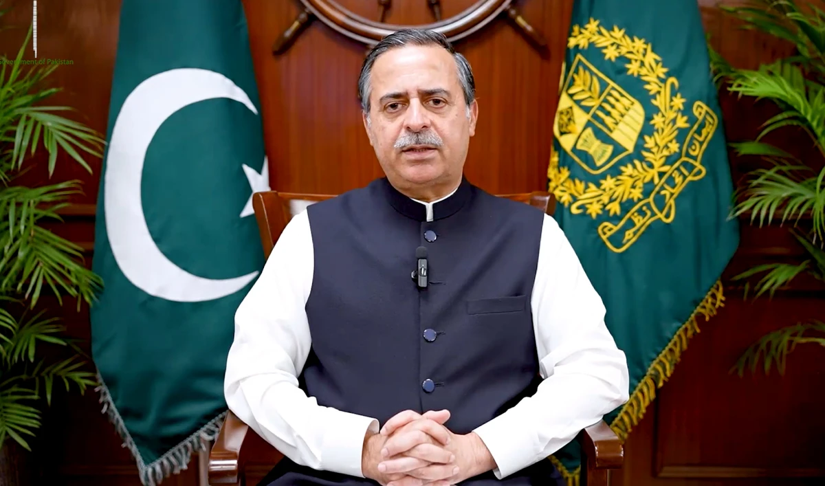 Maritime Affairs Minister Muhammad Junaid Anwar Chaudhry speaks during a video message in Islamabad, Pakistan, on July 30, 2026. (Screengrab/Maritime Affairs Ministry)