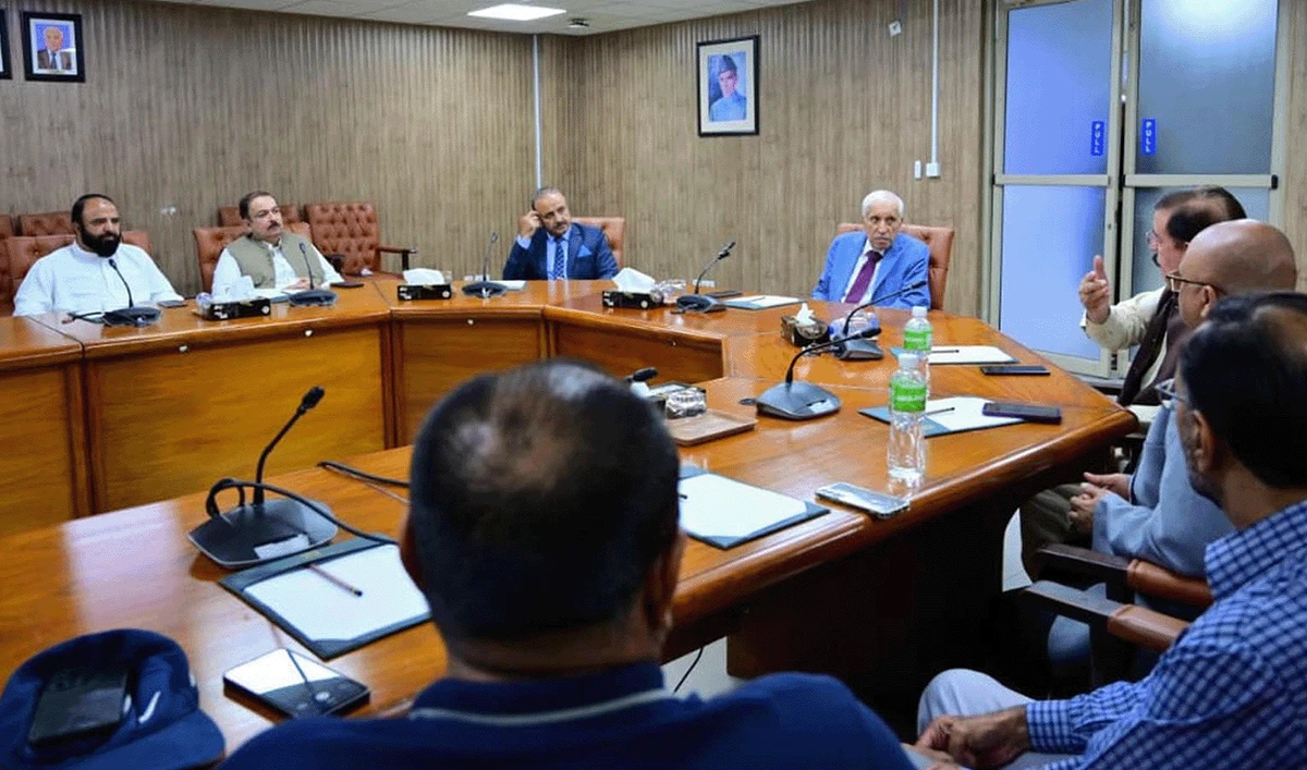 Pakistan's Minister for Board of Investment, Qaisa Ahmed Shaikh (fourth-left) holding a meeting with delegation of Falcon Vision Company in Islamabad, Pakistan on July 30, 2026. (PID)