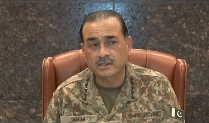 A screengrab taken from a video shared by media wing of Pakistan Army showing Field Marshal General Asim Munir addressing the 272nd Corps Commanders’ Conference in Rawalpindi, Pakistan, on October 8, 2025. (ISPR/ file)