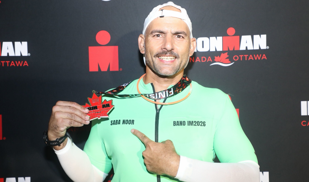 Pakistani athlete Taimur Ghaznavi poses for a photograph after completing the 226-kilometer “IRONMAN Canada-Ottawa” triathlon in Ottawa, Canada, on August 2, 2026. (Taimur Ghaznavi)