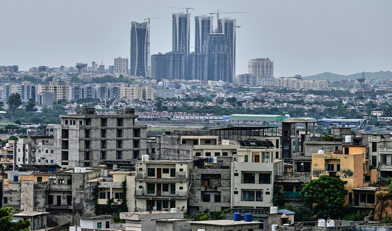 High-rise buildings under construction are seen on the outskirts of Islamabad, Pakistan, on June 12, 2026. (AP/File)