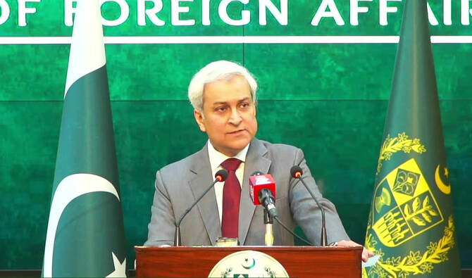Pakistan’s Foreign Office Spokesperson Tahir Andrabi speaks during a weekly press briefing at the Ministry of Foreign Affairs in Islamabad on January 1, 2026. (Screengrab/MOFA)