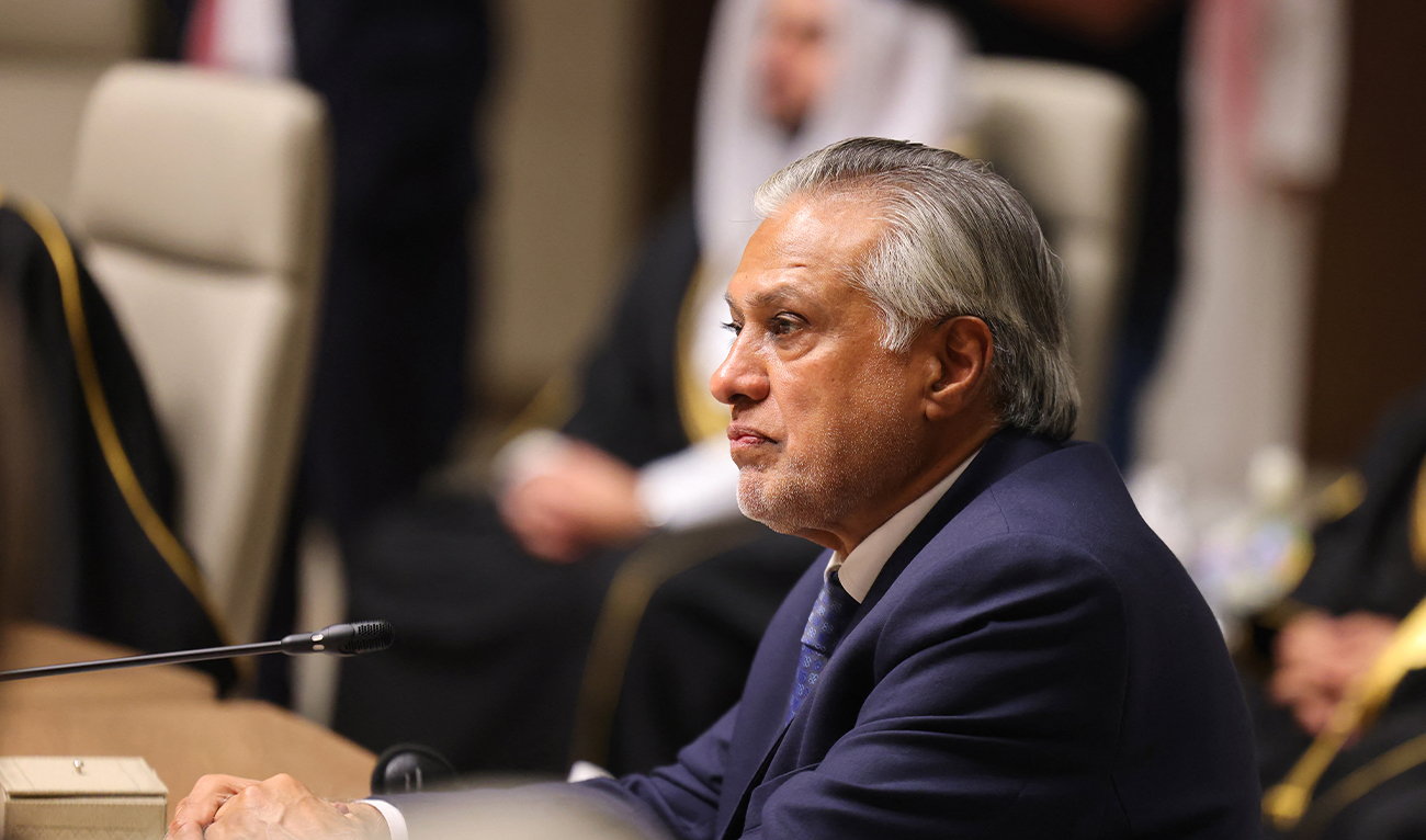 Pakistani Deputy Prime Minister and Foreign Minister Ishaq Dar attends the consultative ministrial meeting in Riyadh, on March 19, 2026. (AFP/ file)