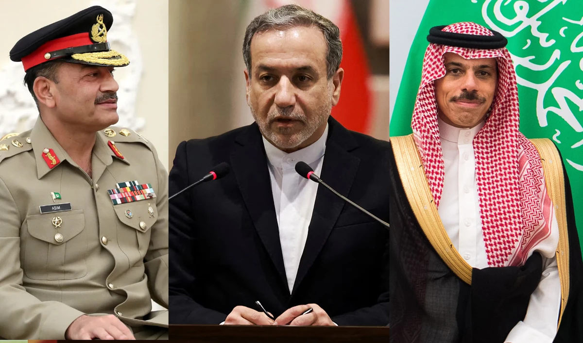 A collage of Pakistan's Field Marshal Syed Asim Munir (left), Iran's Foreign Minister Seyed Abbas Araghchi (center), and Saudi Foreign Minister Prince Faisal bin Farhan (right). (Photos: AFP/Reuters)
