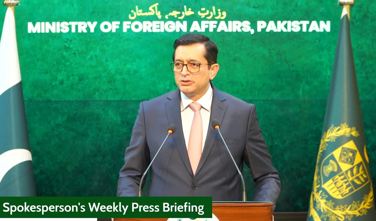 Foreign Office spokesperson Sajjad Haider Khan speaks during a weekly press briefing in Islamabad, Pakistan, on October 1, 2026. (MOFA)