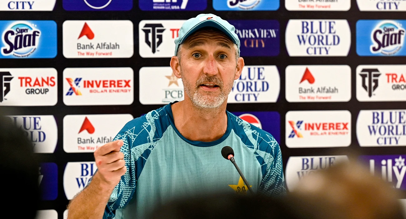 Pakistan's cricket head coach Jason Gillespie attends a press conference at the end of the fourth day of the second and last Test cricket match between Pakistan and Bangladesh, at the Rawalpindi Cricket Stadium in Rawalpindi on September 2, 2024. (AFP/File)