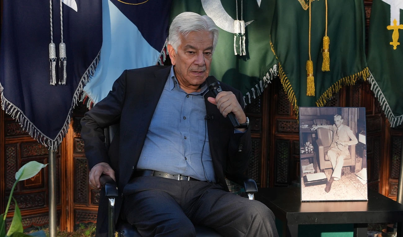 Pakistan's Defense Minister Khawaja Mohammad Asif speaks with media at the Pakistani Embassy in Rome, Italy, Tuesday, Sept. 29, 2026. (AP Photo)