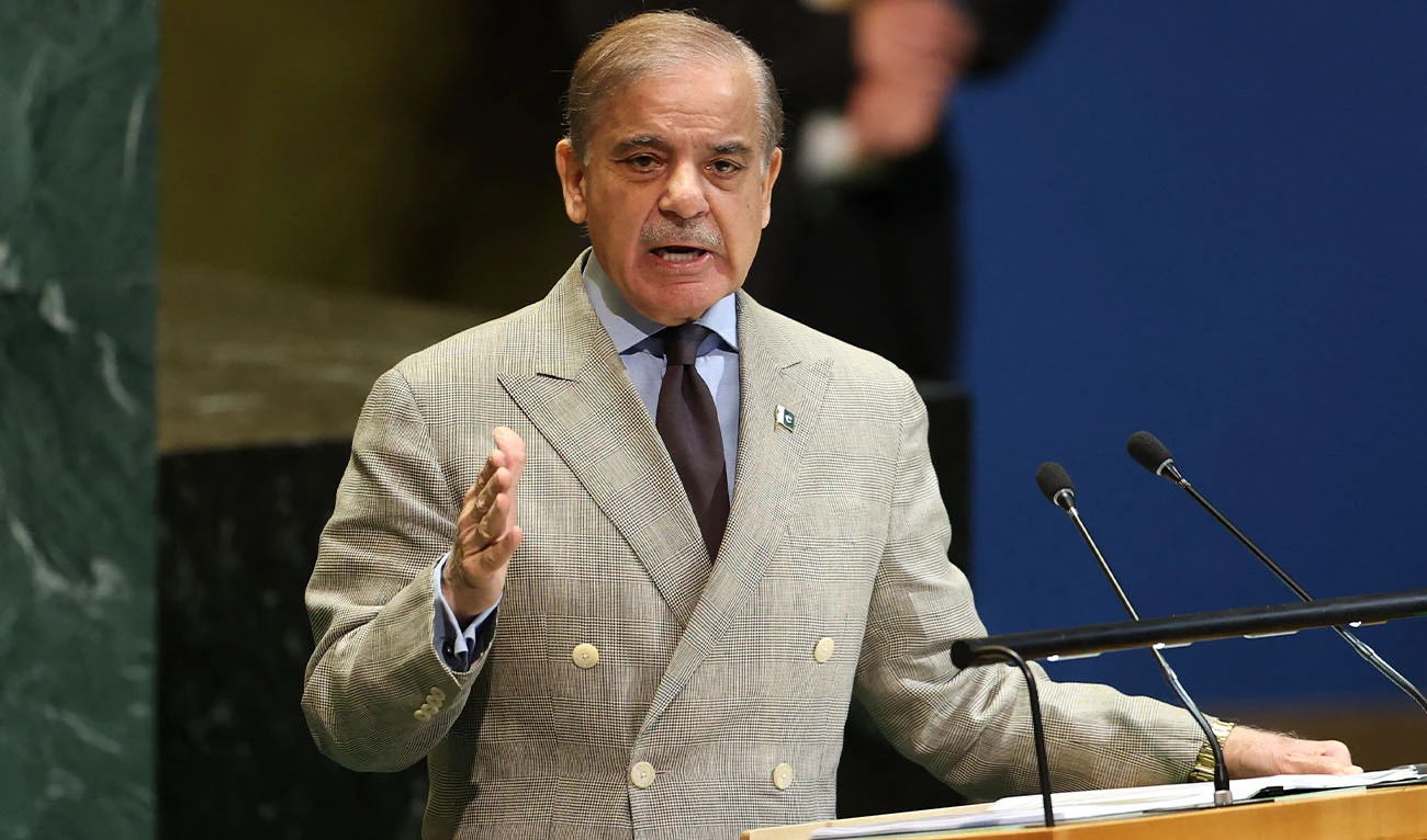 Pakistan's Prime Minister Muhammad Shehbaz Sharif speaks during the General Debate of the United Nations General Assembly at UN headquarters in New York City on September 26, 2025. (AFP/ File)