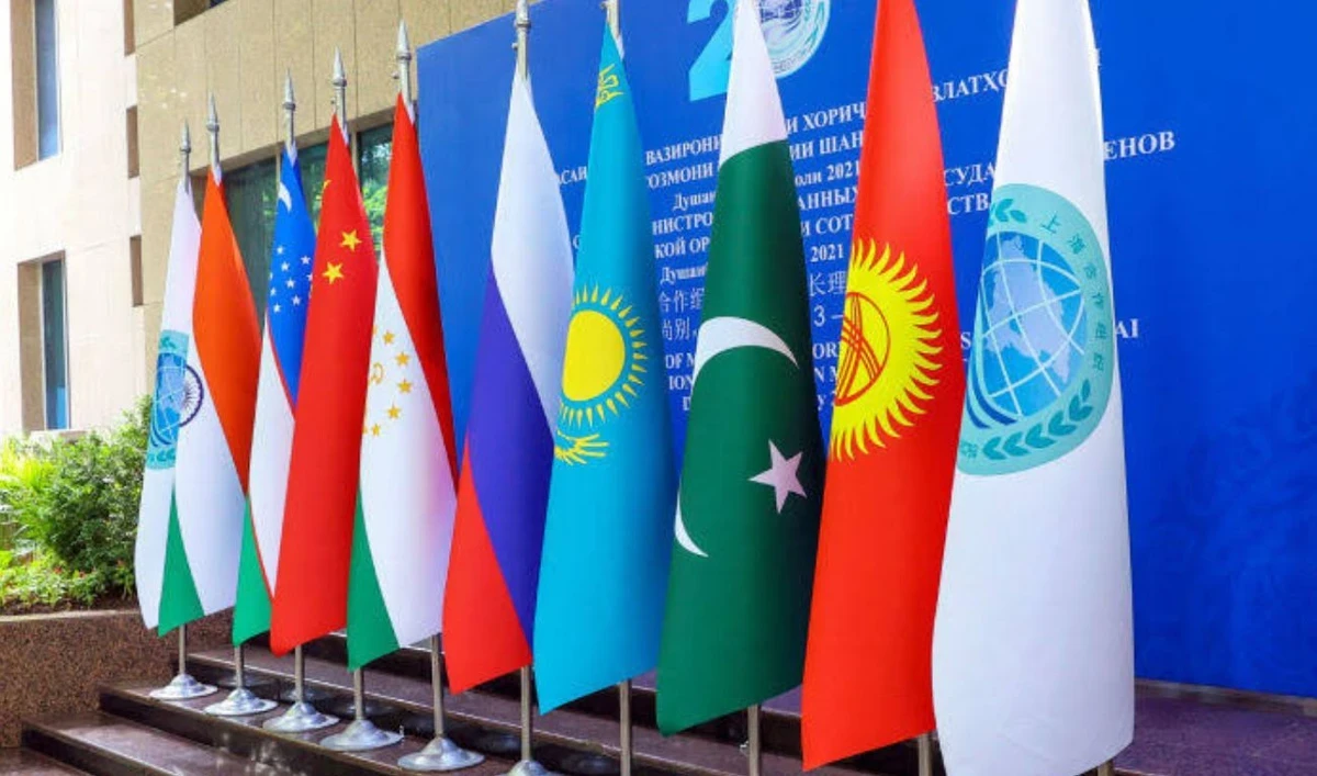 An undated file photo of the flags of the Shanghai Cooperation Organization member countries. (EUROPE TODAY WEBSITE)