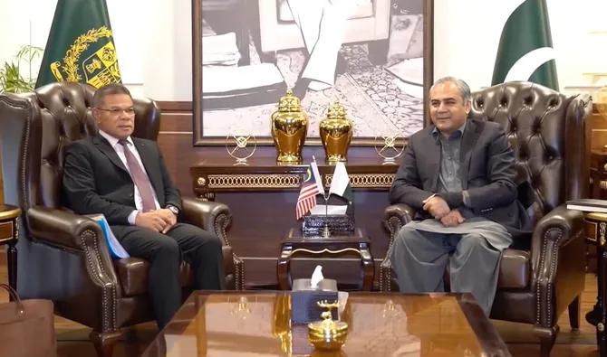 Pakistani Interior Minister Mohsin Naqvi meets his Malaysian counterpart Saifuddin Nasution bin Ismail (left) in Islamabad, Pakistan, on August 22, 2026. (Screengrab/Interioir Ministry)