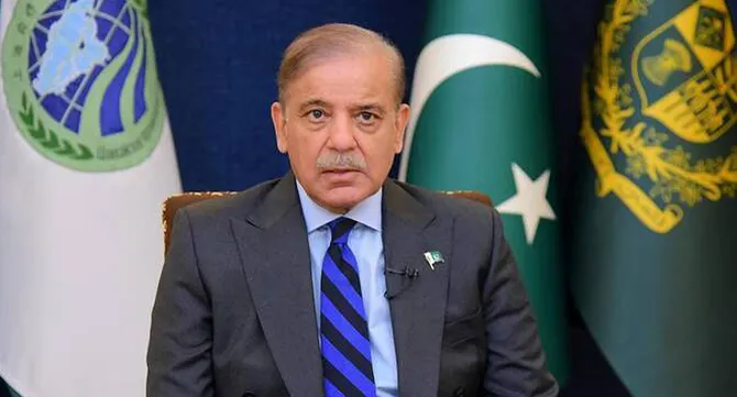 Pakistan's Prime Minister Shehbaz Sharif, addresses the 23rd Shanghai Cooperation Organization (SCO) Summit, hosted virtually by India, in Islamabad, Pakistan, on July 4, 2023. (Reuters/File)