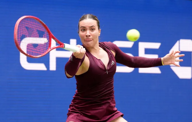 Romania's Elena Gabriela Ruse in action during her first round US Open match against Jessica Pegula of the US in Flushing Meadows, New York, August 30, 2026. (Imagn Images via Reuters)