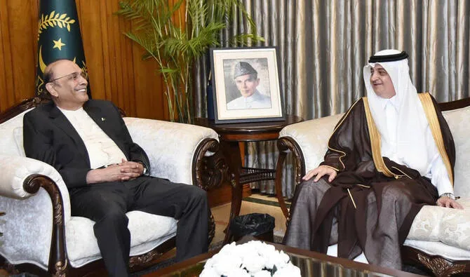 Pakistan President Asif Ali Zardari meets Saudi Ambassador Nawaf bin Said Al-Malki in Islamabad on July 25, 2025. (PID)