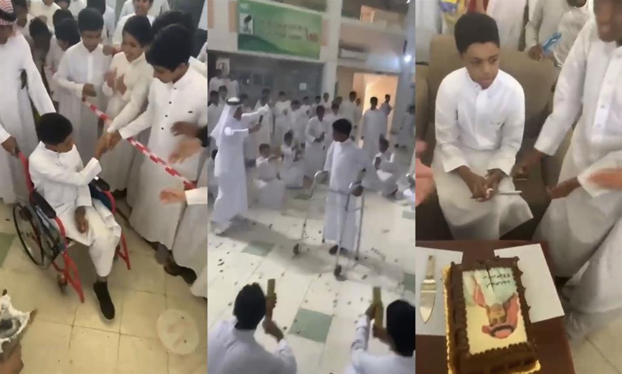 بعد فقدان أحد أطرافه وذويه بحـادث.. ابتدائية تحتفل بـ"الذياب"