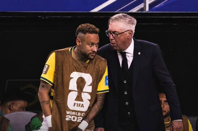 أنشيلوتي: نيمار غير راضٍ عن دوره مع البرازيل