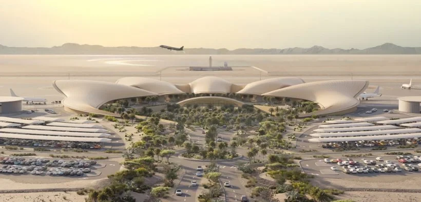 التصميم المعماري للمطار مستلهم من البيئة المحلية ويعتمد على تقنيات الاستدامة