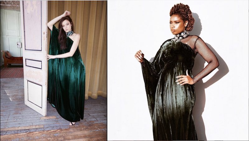 Velours émeraude, col rebrodé de cristaux, Jennifer Hudson en Reem Acra automne hiver 2020 à la cérémonie virtuelle des B.E.T. Awards. (Reem ACRA et Instagram @iamjhud)