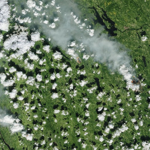 Image saisie par le satellite Sentinel-3 de l’ESA en juillet 2018 montrant la côte Ouest de la Norvège en proie à des feux sauvages. (Photo AFP/ Agence Spatiale Européenne (ESA