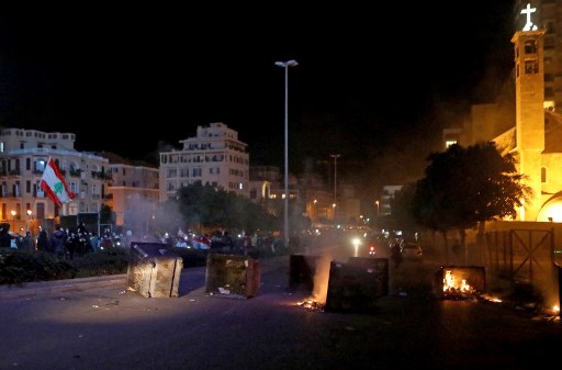 Pneus brûlés à Beyrouth lors des récentes manifestations anti-gouvernementales (Patrick Baz/AFP)