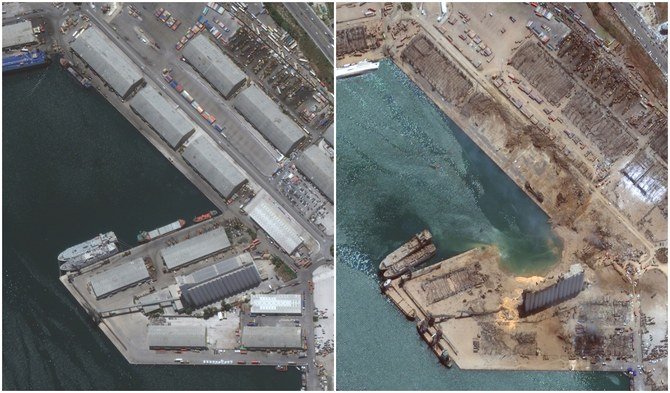 Les images satellitaires montrent le port de Beyrouth détruit par la déflagration. (Satellite image c2020 Maxar Technologies)