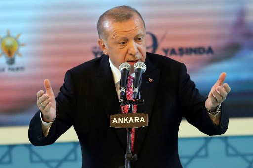 Recep Tayyip Erdogan lors du 19e anniversaire de son parti, l’AK, le 13 août (Adem Altan/AFP)