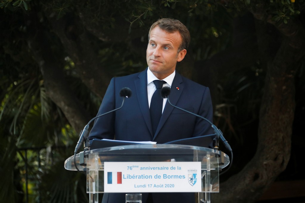 Le Président Français s'adressant à la nation à l'occasion du 76ème anniversaire du débarquement des Alliés en Provence. (Photo, Eric GAILLARD/POOL/AFP)