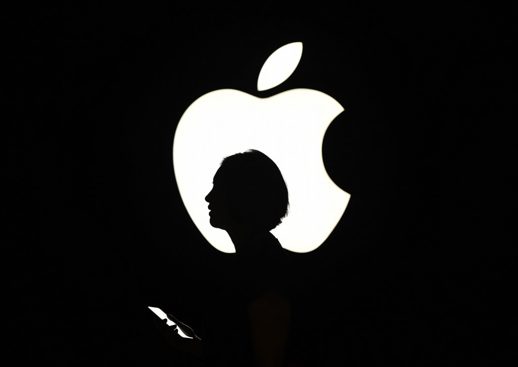 Le logo Apple lors d'un événement médiatique à San Francisco, en Californie (Josh Edelson/AFP)