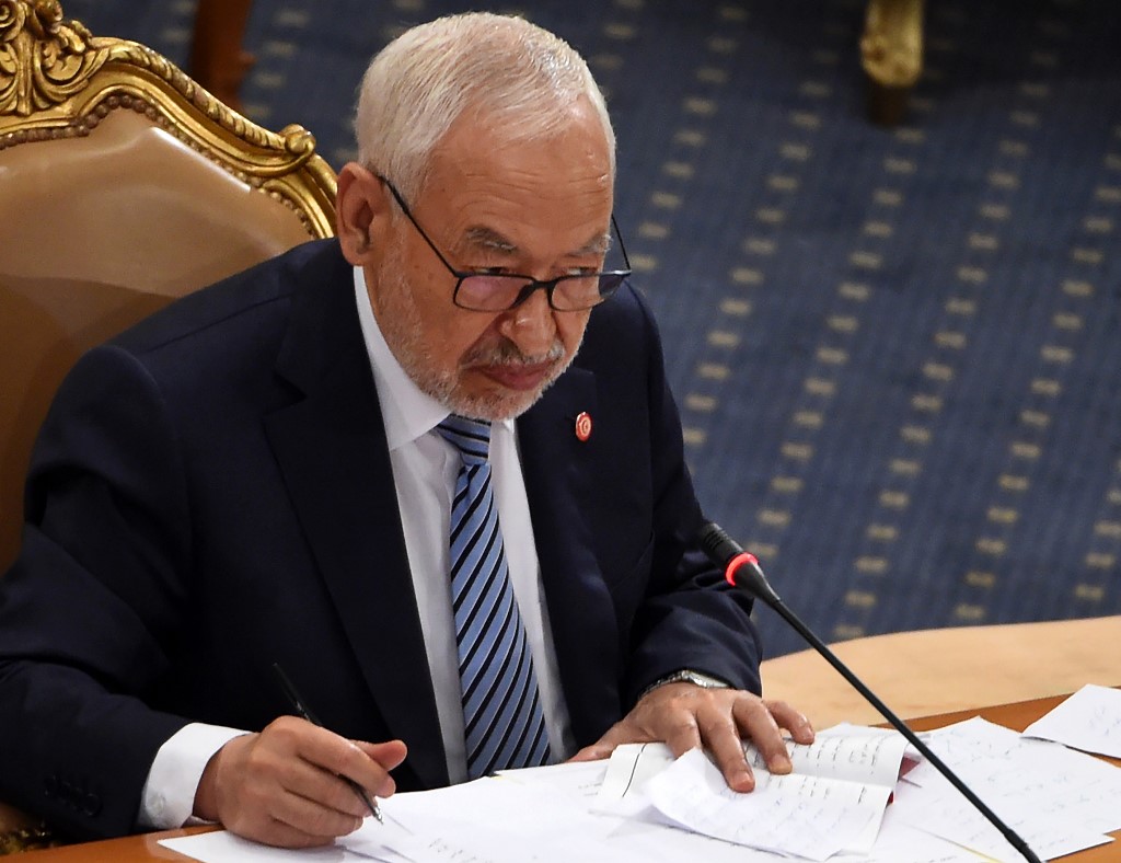 Rached Ghannouchi, leader du parti tunisien d’inspiration islamiste, Ennahdha (Fethi BELAID/AFP).