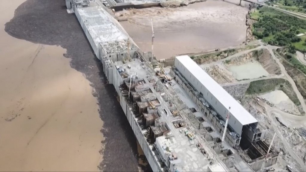 Vue aérienne du barrage fournie par le radiodiffuseur public éthiopien (EBC)