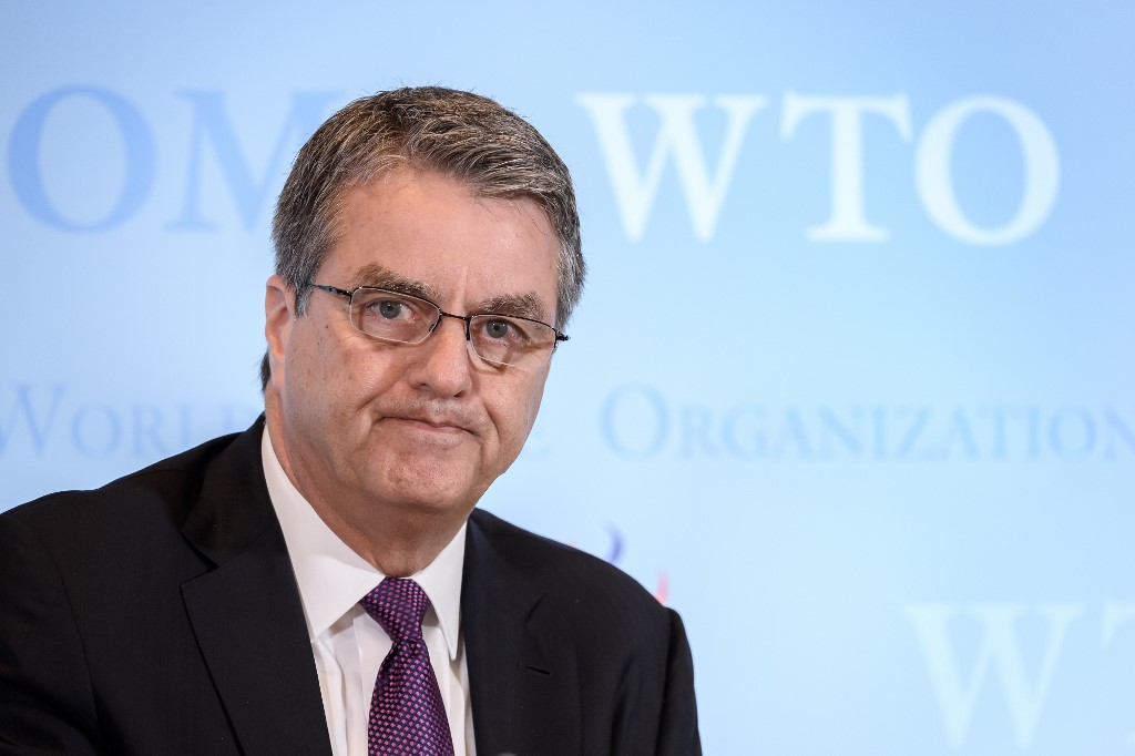 Roberto Azevedo donnant sa dernière conférence de presse en tant que patron de l’OMC, fin juillet (Photo, Fabrice COFFRINI/AFP).