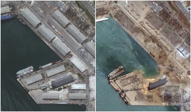 Les images satellitaires montrent le port de Beyrouth détruit par la déflagration. (Satellite image c2020 Maxar Technologies)
