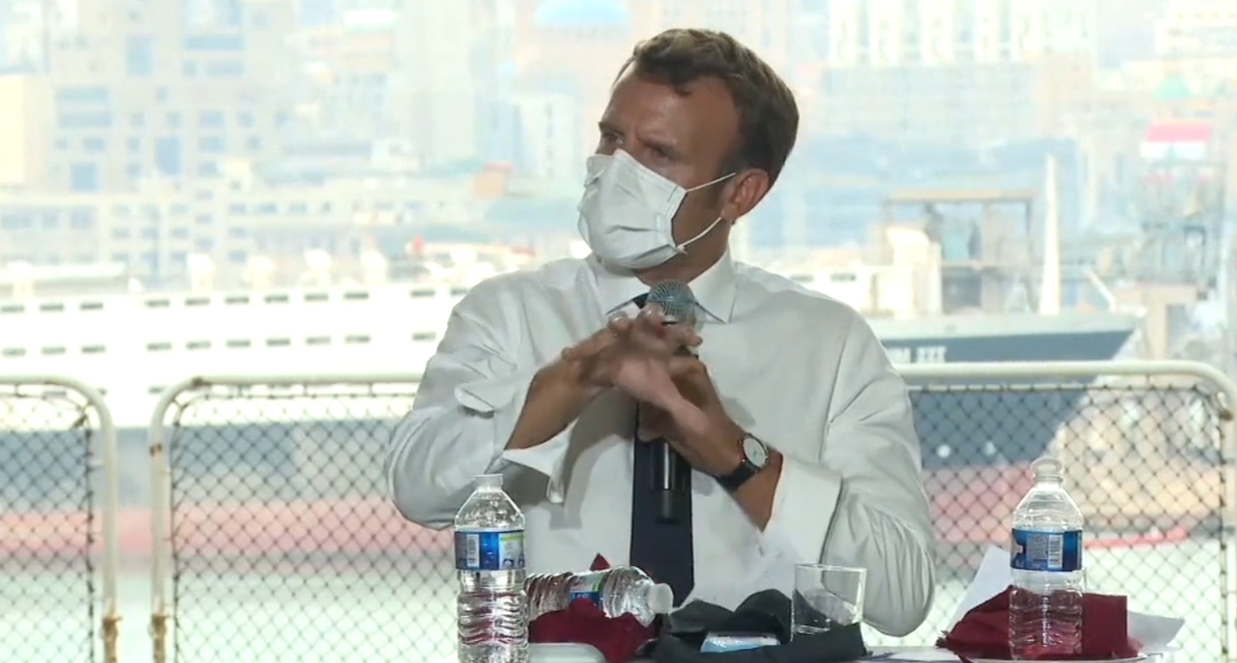 Emmanuel Macron s'est déclaré prêt à accueillir en octobre une conférence internationale de soutien au Liban, où il effectue sa deuxième visite depuis l'explosion dévastatrice de Beyrouth il y a près d'un mois. (Photo capture d'écran).