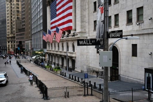 La bourse de New York, Wall Street, lower Manhattan, en repli brutal après un pic de croissance record. (Spencer Platt/ Getty Images North America/AFP)