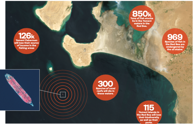 Cette photo-satellite, obtenue avec l’autorisation de Maxar Technologies le 19 juillet 2020, montre le pétrolier FSO Safer au large du port de Ras Issa. (AFP)