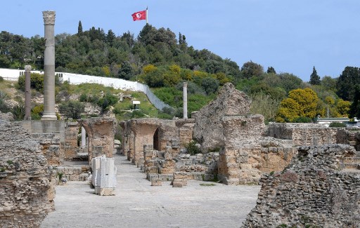 Le site des thermes d’Antoine à Carthage, désert en raison des mesures anti-covid (Fethi Belaid/AFP)