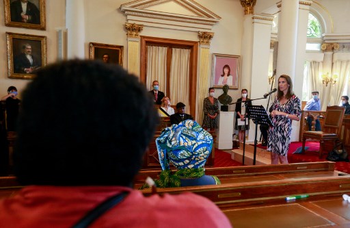 La Première ministre belge Sophie Wilmes lors de la cérémonie du 60e anniversaire de l’indépendance du Congo à Bruxelles le 30 juin dernier (Stéphanie Lecocq/AFP)