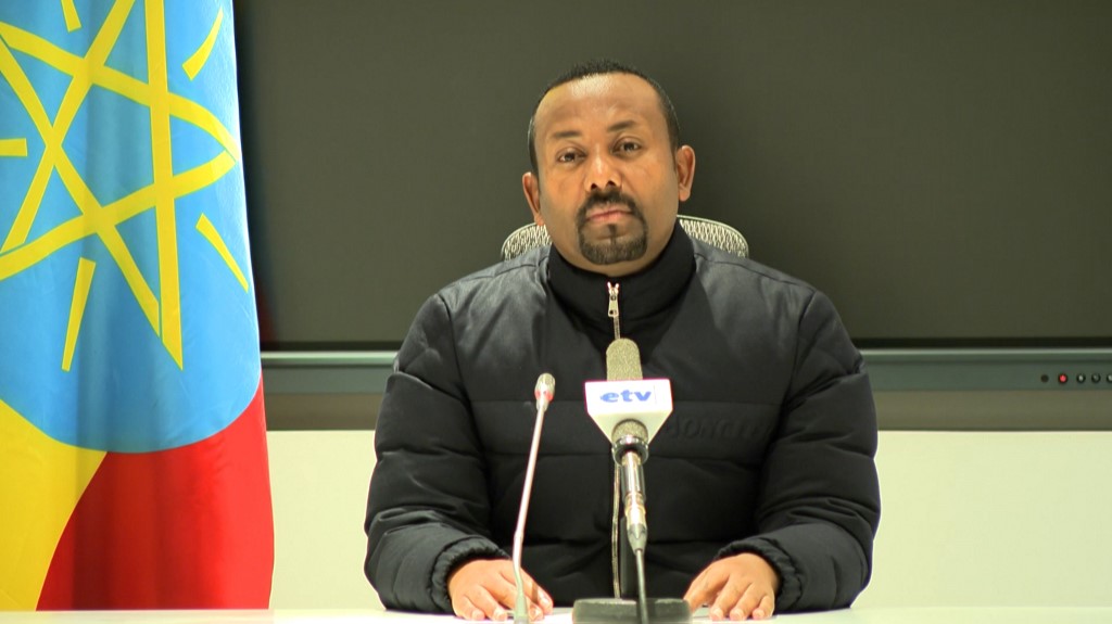 Capture d'image d'une vidéo obtenue du radiodiffuseur public éthiopien (EBC) montrant le Premier ministre éthiopien Abiy Ahmed. (AFP)