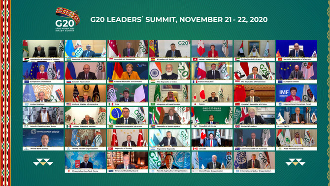 Le roi Salman à Riyad préside le Sommet du G20 samedi, auquel ont participé virtuellement les dirigeants du monde à cause de la pandémie de Covid-19. (SPA)