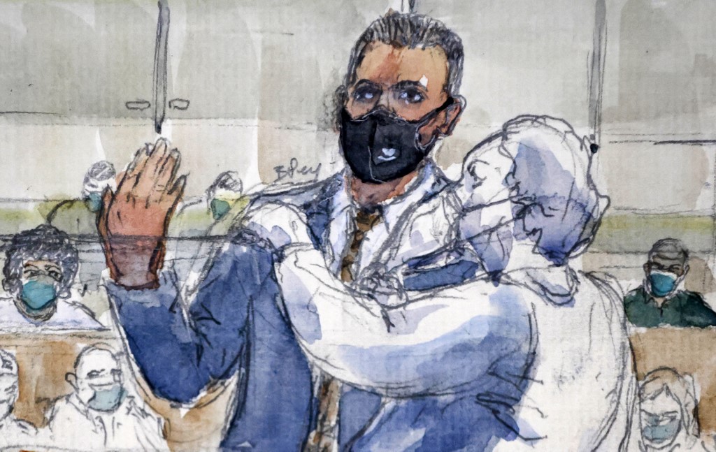 Croquis du tribunal dans la salle d'audience. (AFP)