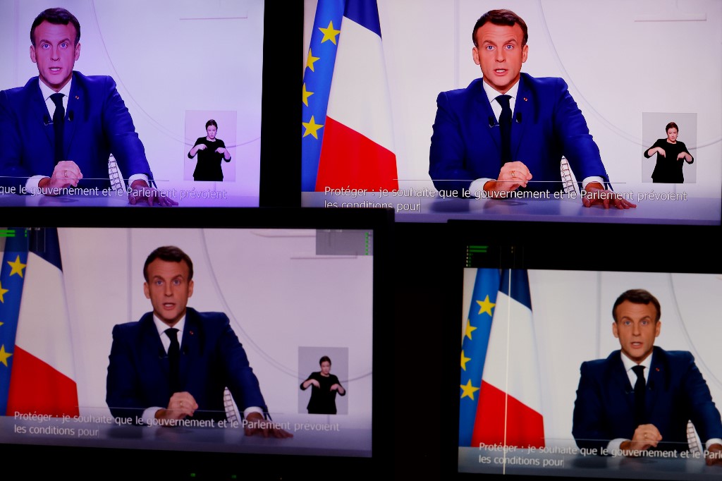 Emmanuel Macron, président de la République française, lors de son allocution télévisée. (AFP)