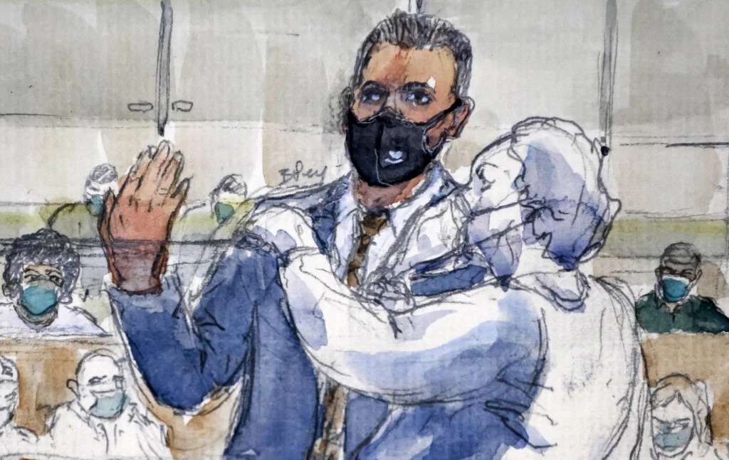 Croquis du tribunal dans la salle d'audience. (AFP)
