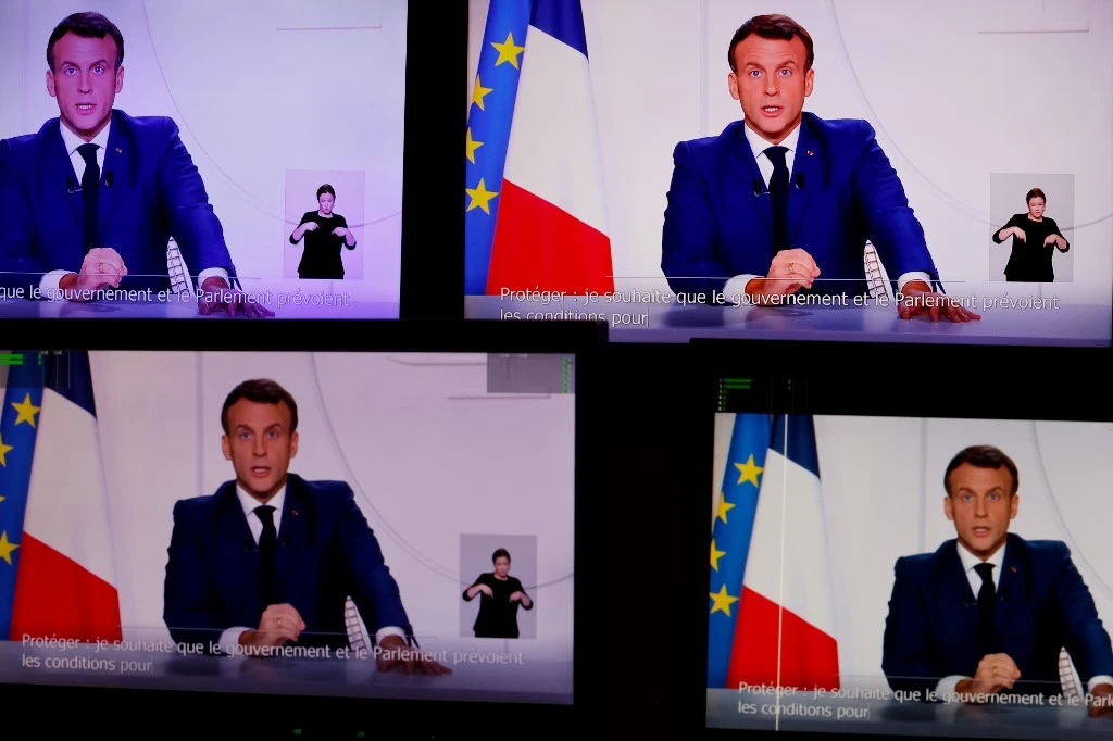 Emmanuel Macron, président de la République française, lors de son allocution télévisée. (AFP)