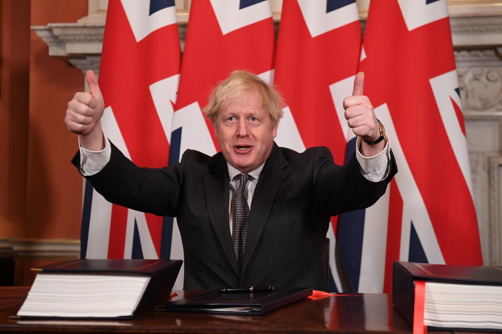 Le Premier ministre britannique Boris Johnson après la signature de l'accord de commerce et de coopération entre le Royaume-Uni et l'UE. (AFP)